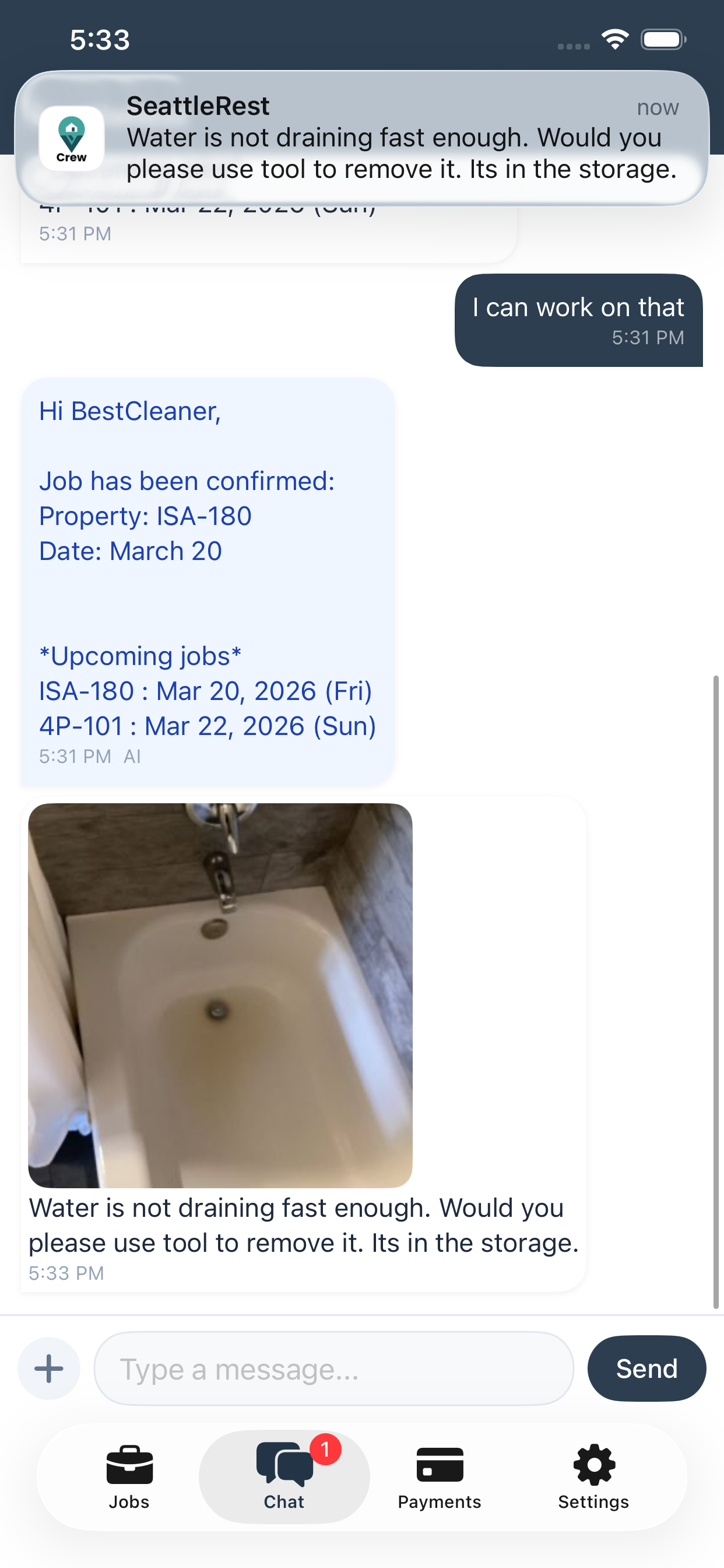 AllStay Crew app - Chat screen