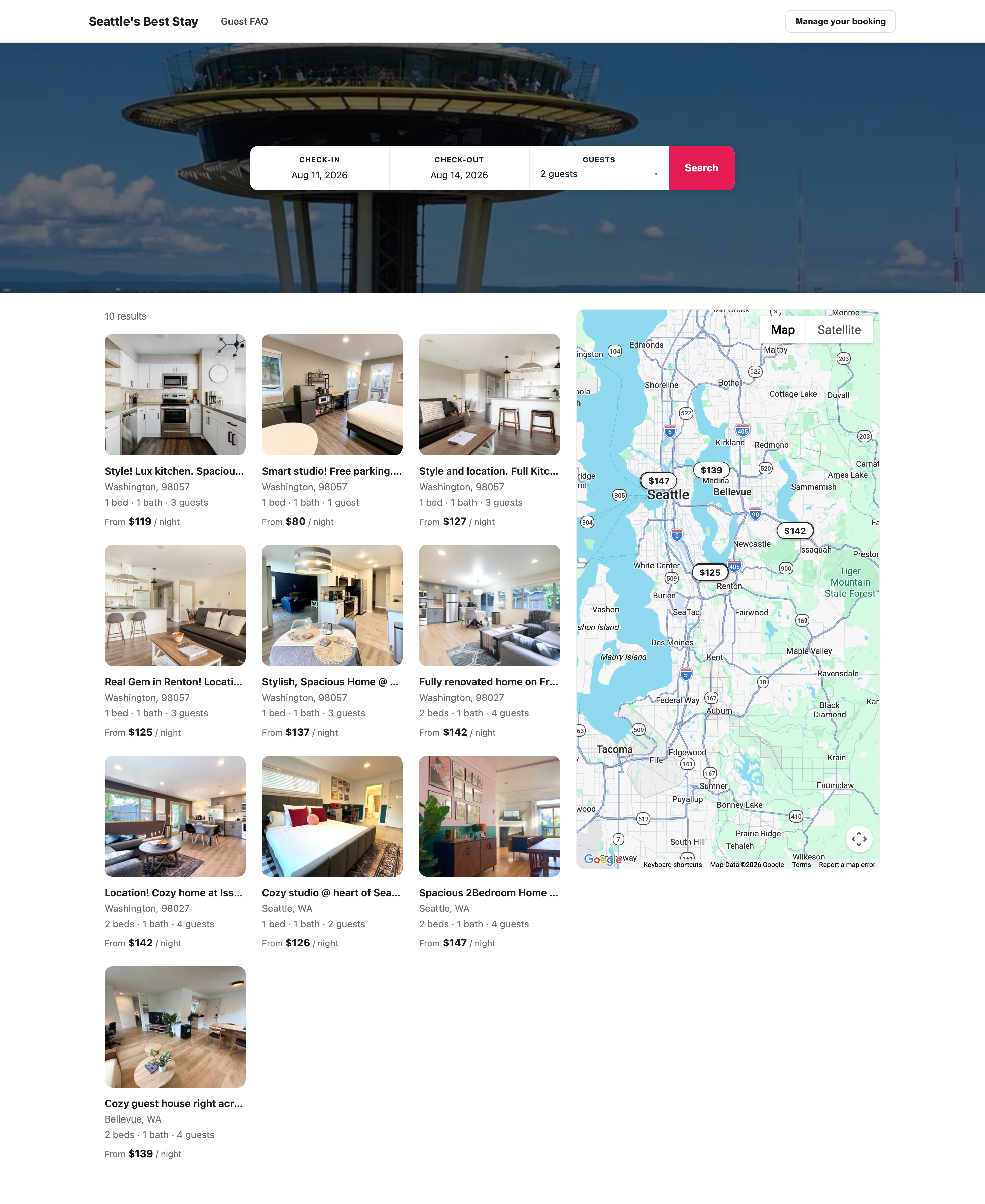Direct booking listing page