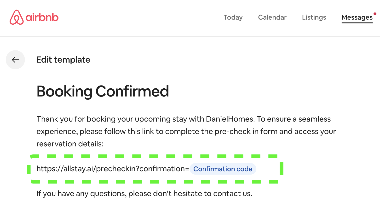 Add the AllStay.ai pre-check-in link to an Airbnb scheduled message template